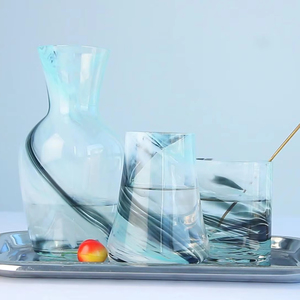 2025 tùy chỉnh đầy màu sắc thủy tinh màu xanh bình nước bình Bình Tumbler <span class=keywords><strong>Set</strong></span> thiết kế mới nhất cho cạnh giường ngủ xu hướng mới trà Chậu & ấm - Product Image 6