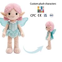 Peluche personnalisée Fée Elfe, poupée en peluche pour enfants avec cheveux bouclés roses et ailes bleues