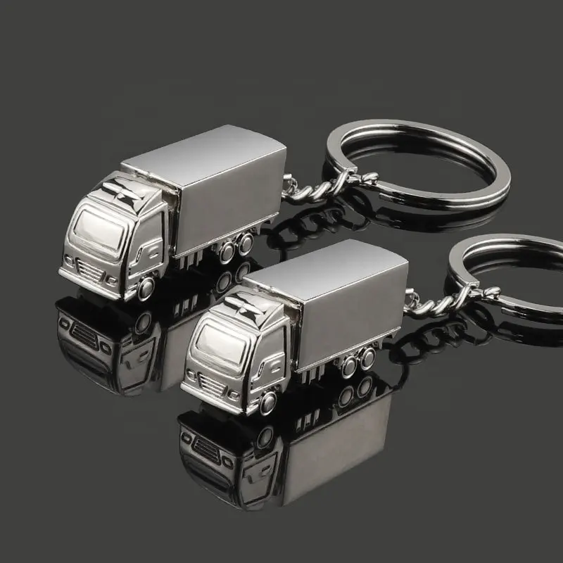 Wholesale custom car laser logo zinc alloy big truck key rings sliver metal shape model key holders 3d truck keychains for boys