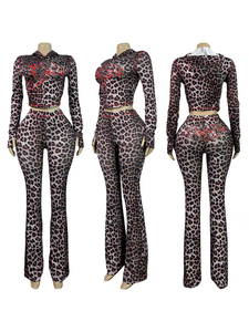 E5071-2026 Abbigliamento di Tendenza, Set Due Pezzi con Felpa Leopardata a Maniche Lunghe, Tuta da Donna - Product Image 4