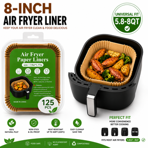 Forros para Freidora de Aire Cuadrados de 8 Pulgadas (20 cm), Color Marrón, 38 g/m², Ecológicos, Resistentes a la Grasa, Papel de Hornear Desechable, 125 Unidades, Papel de Silicona <span class=keywords><strong>Premium</strong></span> - Product Image 1