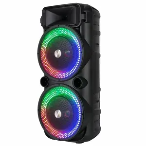 Vente chaude HF-8289 Double 8 pouces klaxon haut-parleur RGB Led lumière maison fête RGB karaoké lecteur de musique