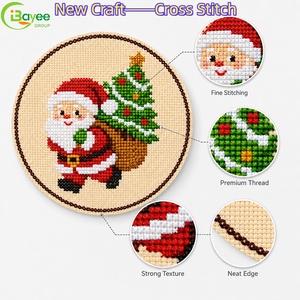 Patchs brodés personnalisés en point de croix, appliques de Noël Père Noël, badges souvenirs de vacances, patchs ronds pour vêtements et chapeaux - Product Image 1