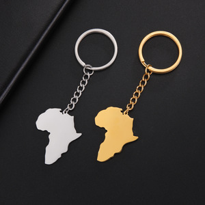 Llavero Personalizado con Logotipo en Chapado en Oro, Colgante de <span class=keywords><strong>Mapa</strong></span> <span class=keywords><strong>Africano</strong></span> Liso, Llaveros de Acero Inoxidable en Blanco para Venta al Por Mayor - Product Image 1