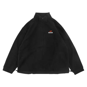 Felpe Personalizzate da <span class=keywords><strong>Uomo</strong></span> con <span class=keywords><strong>Zip</strong></span> 1/4, Calde in 100% Pile Polare, Design Girocollo Nero Tinta Unita per la Stagione Autunnale - Product Image 5