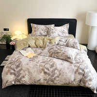 Ensemble de housse de couette en coton satiné 60S à imprimé floral numérique, 4 pièces, certifié OEKO-TEX, respirant et doux pour la peau, idéal pour la maison et l'hôtel, luxe