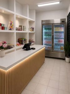 Comptoir de réception moderne personnalisé en pierre artificielle avec dos en blister pour salon, hôtel, restaurant, cocktail bar - Product Image 3