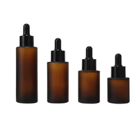 Flacon compte-gouttes en verre ambré dépoli à épaule plate 20ml 30ml 40ml 60ml avec pipette pour sérum, idéal pour emballages d'huiles essentielles et cosmétiques