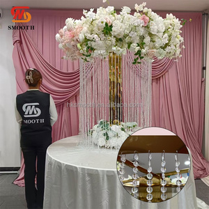 Elegante Centro de Mesa Dorado Brillante para Bodas, Soporte Alto de Metal para Flores con Cuentas Acrílicas de Acero Inoxidable - Product Image 3