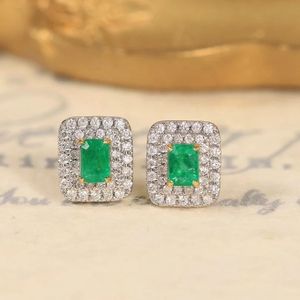 Xinfly 18k White Solid Gold 0.35ct <b>Emerald</b> 0.33ct Natural Diamond Square <b>Stud</b> Gem Earring - Product Image 2