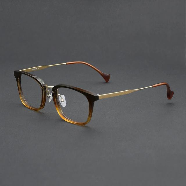 OTW 6016 Rectangular Acetate Titanium Optical Glasses Frame with Blue Light Protection Progressive Reading and Patchwork Design