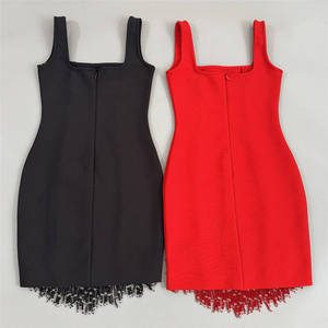 فستان نسائي أنيق بتصميم ضيق مكشوف الكتفين مع لؤلؤ أحمر قصير للحفلات المسائية والنوادي - Product Image 4