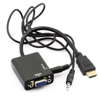 HDMI ke VGA, dengan Audio HDTV jantan ke VGA betina konverter Port HDMI ke VGA Adapter Output 1080P HDTV Audio TV AV HDTV Video