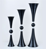 Vente Flash Luxe Vintage Or Noir Argent Trompette Métal Grand Support Vase à Fleurs Décoration Centres de Table Mariage Fête Maison
