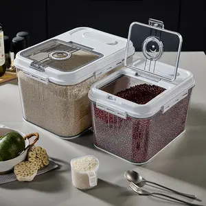 塑料透明谷物分配器，带时标谷物大米存储桶，用于厨房