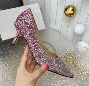 JIM style silver glitter gradient <b>sequin</b> pointed-toe low-heeled high-heeled women's shoes for wedding brides with crystal - Product Image 5