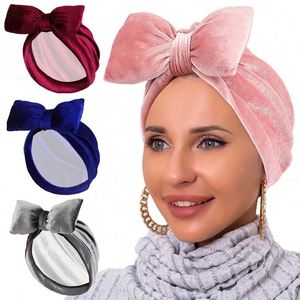 Chapeau en velours avec grand nœud pour fille, turban doux, bandeau élastique, bonnet antidérapant, bonnets - Product Image 2
