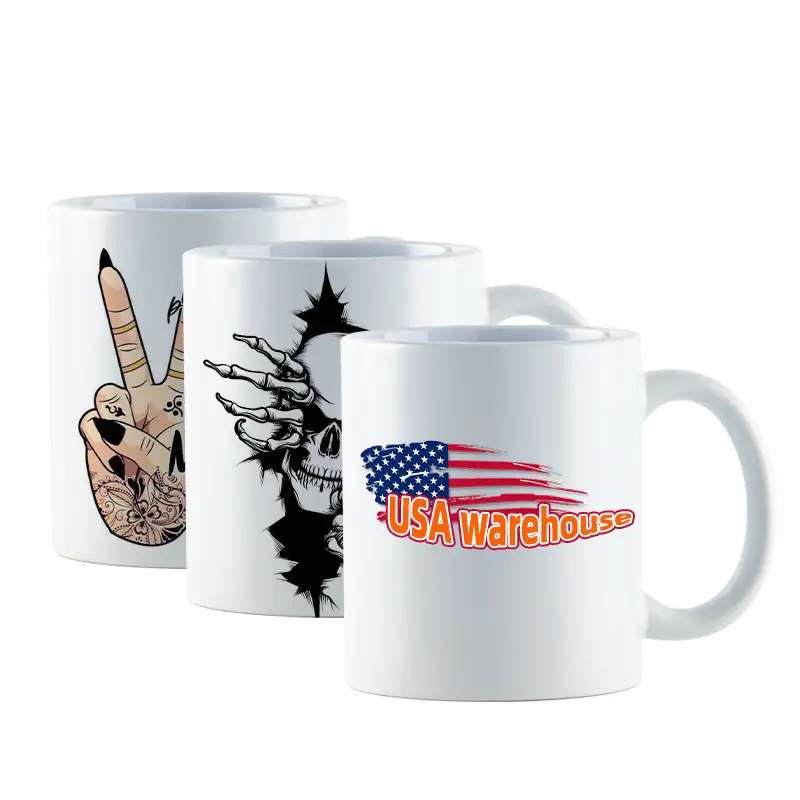 Tasses en céramique à Sublimation de 11oz avec poignée et Logo, tasse à boire personnalisée, entrepôt américain