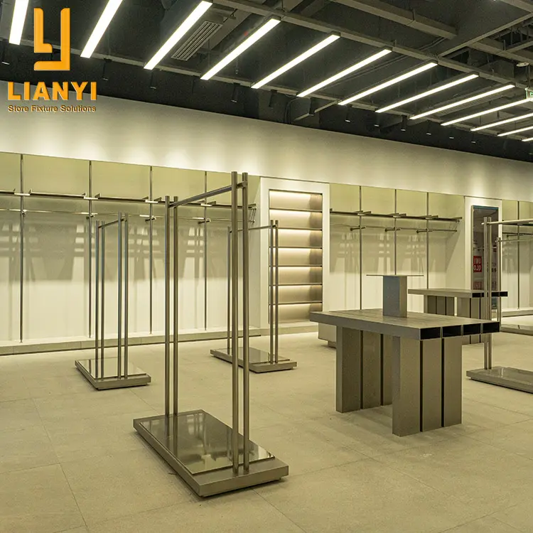 Brushed Stainless Steel Sport Clothing Display Racks Furniture for Clothing Store Interior Design Ideas