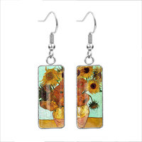 Boucles d'oreilles pendantes en acier inoxydable style peinture à l'huile vintage, motif Nuit étoilée, pour femmes, vente en gros