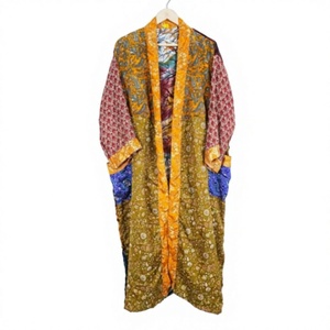 Kimono vintage en soie à motifs floraux, taille unique, patchwork, élégant, décontracté, avec cordon de serrage, doux, respirant, sexy, longueur complète - Product Image 1