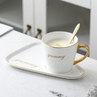 Tasse à café et à thé en céramique émaillée et couleur matte, avec logo doré personnalisé de style nordique, assiette pour biscuits, soucoupe