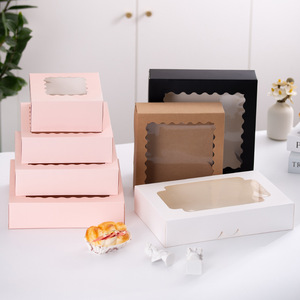 Eco-Friendly Food-Grade Embossed <b>Recycled</b> Paperboard Custom Square Kraft Windowed Baking Dessert <b>Boxes</b> for Takeaway Customers - Product Image 5