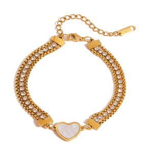 Bracelet en forme de cœur plaqué or avec chaîne en zircon blanc, bijoux cadeau - Product Image 1