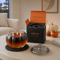 Arovi - Bougie Citrouille de Thanksgiving 430g, Bougie en Verre Citrouille Orange avec Couvercle en Verre, Emballage Cadeau de Luxe pour l'Automne