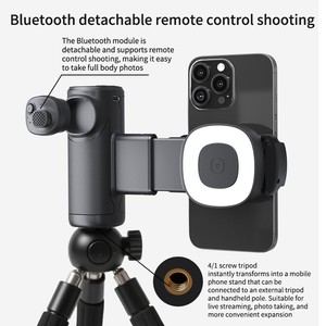 旅行やVlog用の3色ライトとワイヤレスリモコン付きのアップグレード可能な伸縮式自撮り棒 - Product Image 1