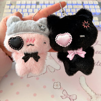 Porte-clés en peluche Tengle, chat noir et chat rose, en coton PP, accessoires de pendentif, breloque de sac, unisexe, 14 ans et plus