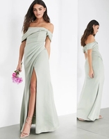Robe de soirée longue en satin de soie Bardot pour femme, fendue sur la cuisse, drapée, unie, naturelle et lavable – Collection 2021 – Vente en gros
