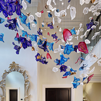 Lustres et lampes à fleurs en verre coloré personnalisés - Lumières LED suspendues avec couleurs et formes personnalisées, à intensité variable, angle de faisceau de 360°