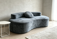 Canapé incurvé en velours côtelé, forme de pouf, deux places, rembourré en éponge, dossier bas, sans accoudoirs, canapé de sol gris anthracite, salon moderne pour le séjour