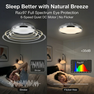 Ventilateur de plafond rétractable moderne chromé de 42 pouces avec lumière, 5 pales, moteur DC, LED à spectre complet Bridgelux à CRI 97, en métal - Product Image 4