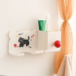 Cartoon Hair Dryer Storage Rack Waterproof <b>Plastic</b> Wall-Mounted <b>Bracket</b> Thickened Cylinder Design Simple Bathroom Storage Shelf - Product Image 2
