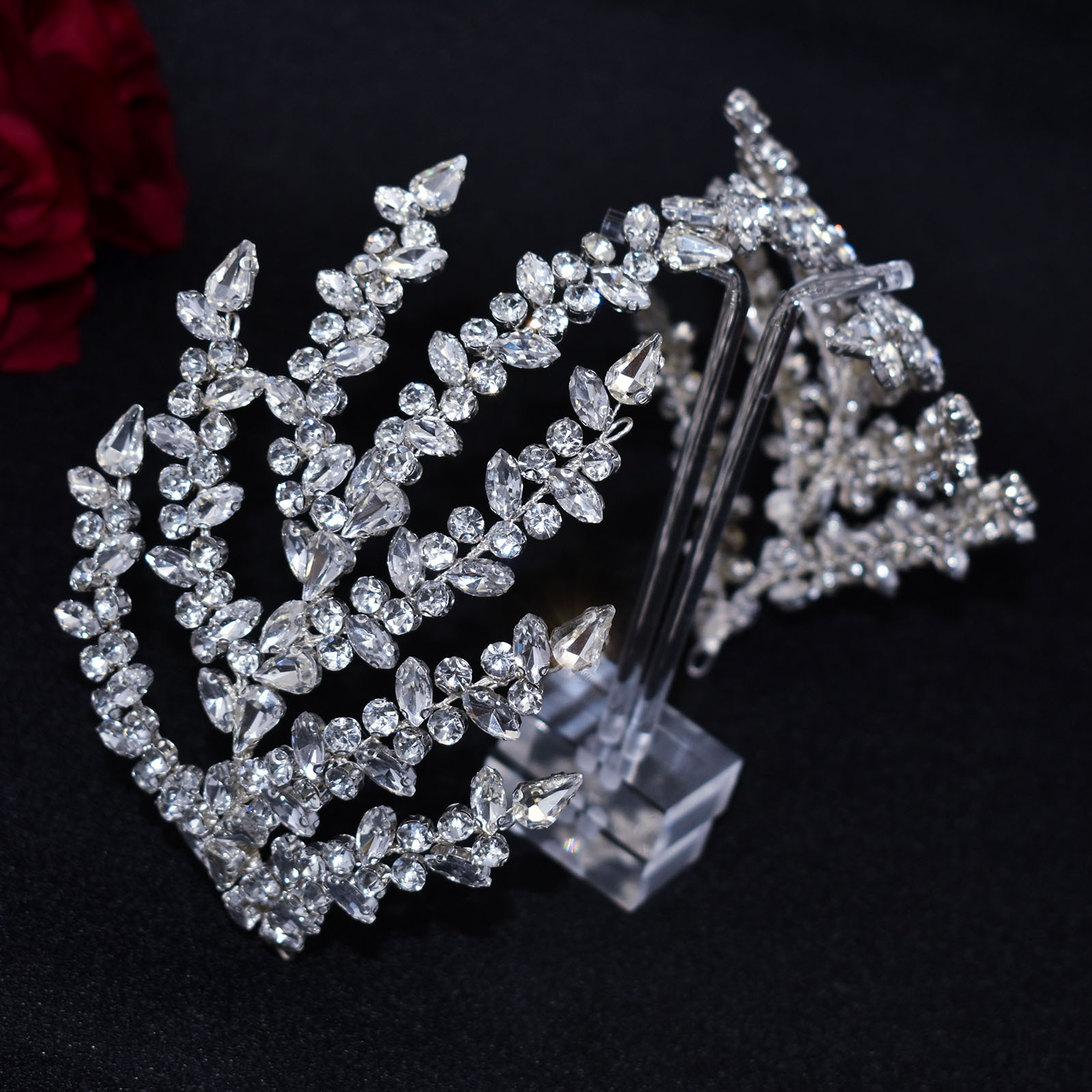 Leaf Rhinestone Bridal Headband Handmade Wedding Hair Accessory Romantic Handmade Rhinestone Leaf Hair Pieces for Weddings main image 2