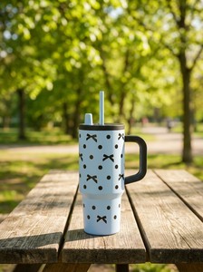 Gobelet isotherme en acier inoxydable de 710 ml (24 oz) avec poignée et paille, tasse de voyage à double paroi sous vide, compatible porte-gobelet de voiture - Product Image 3