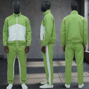 Chándal Deportivo para Hombre en Verde y Blanco con Bloques de Color, Cierre Completo, Cuello Alto, Transpirable, de Poliéster, para Primavera - Product Image 2