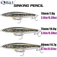Umpan Pancing Pensil Plastik Keras ABS Cetak 3D Grosir B&U JT05 untuk Zander, Sea Bass, Salmon, Ikan Besar, Penggunaan di Sungai Air Asin