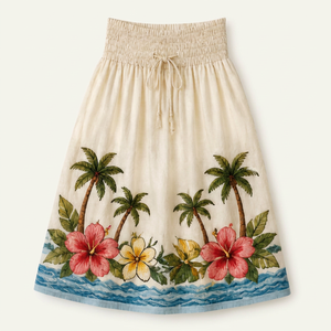Hawaiian Embroidered Floral Chiffon Sexy Women's <b>Skirt</b> Custom Tropical Cotton A-Line <b>Elastic</b> Waist Knee-Length Summer Beach - Product Image 1
