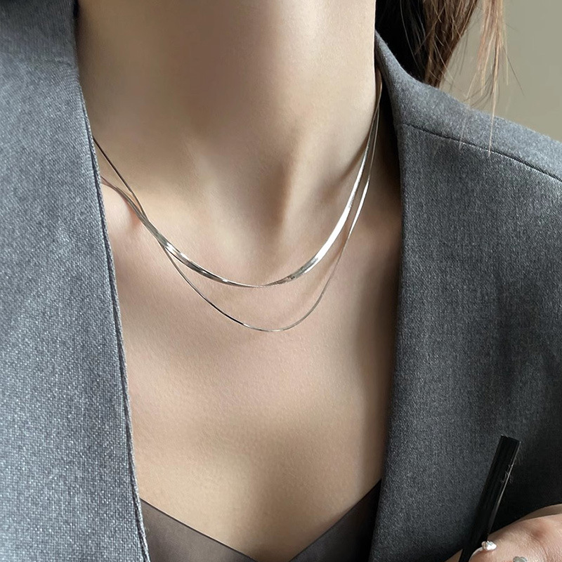 S925 Sterling Silver Snake Chain Choker Necklace for Women