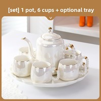 Service à thé en céramique blanc nacré de luxe léger et haut de gamme pour la maison et le salon, avec bouilloire et couvercle de tasse
