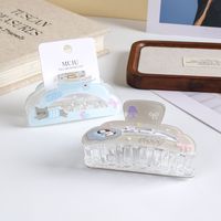 MUJU D405 Pinces à cheveux en acrylique 9 cm motif nuage 35g, pinces à mâchoires arquées imprimées dessin animé, logo personnalisé, carte avec code-barres, prêt à la vente au détail