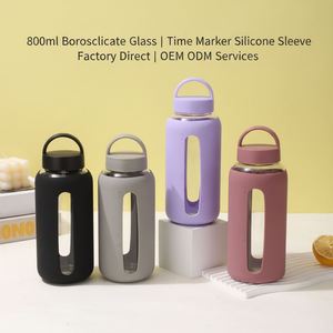 ขวดน้ำแก้วใส 800 มล. พร้อมปลอกซิลิโคน ปลอดสาร BPA ใช้ซ้ำได้ สำหรับเดินทาง เล่นกีฬา ออกกำลังกาย โยคะ - Product Image 3