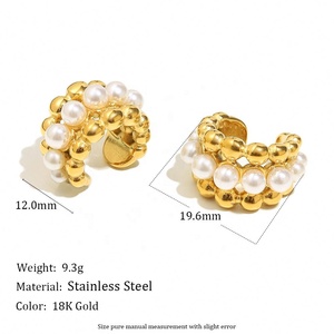 Boucles d'oreilles tendance pour femmes en or 18 carats avec imitation de perles, style européen et américain, nouvelles boucles d'oreilles géométriques simples en acier inoxydable pour cadeau - Product Image 2