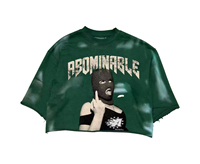 T-shirt court tendance 2025 coupe ample vintage délavée, col tombant, en molleton bouclette épais 360 g/m² imprimé
