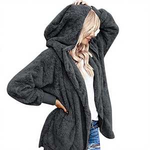 Veste Sherpa ample vintage pour femmes, cardigan long, pulls en molleton duveteux, fausse fourrure, manteaux de maternité grande taille - Product Image 1