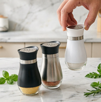 Ensemble salière et poivrière en acier inoxydable de 120 ml avec bases en verre et pots à assaisonnement pour sel et glutamate monosodique - Pots à assaisonnement de cuisine