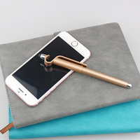 Stylo publicitaire multifonctionnel 3-en-1 en plastique avec support de téléphone, encre bleue, pointe gel 0,5 mm, logo personnalisé, pour bureau et école, noir